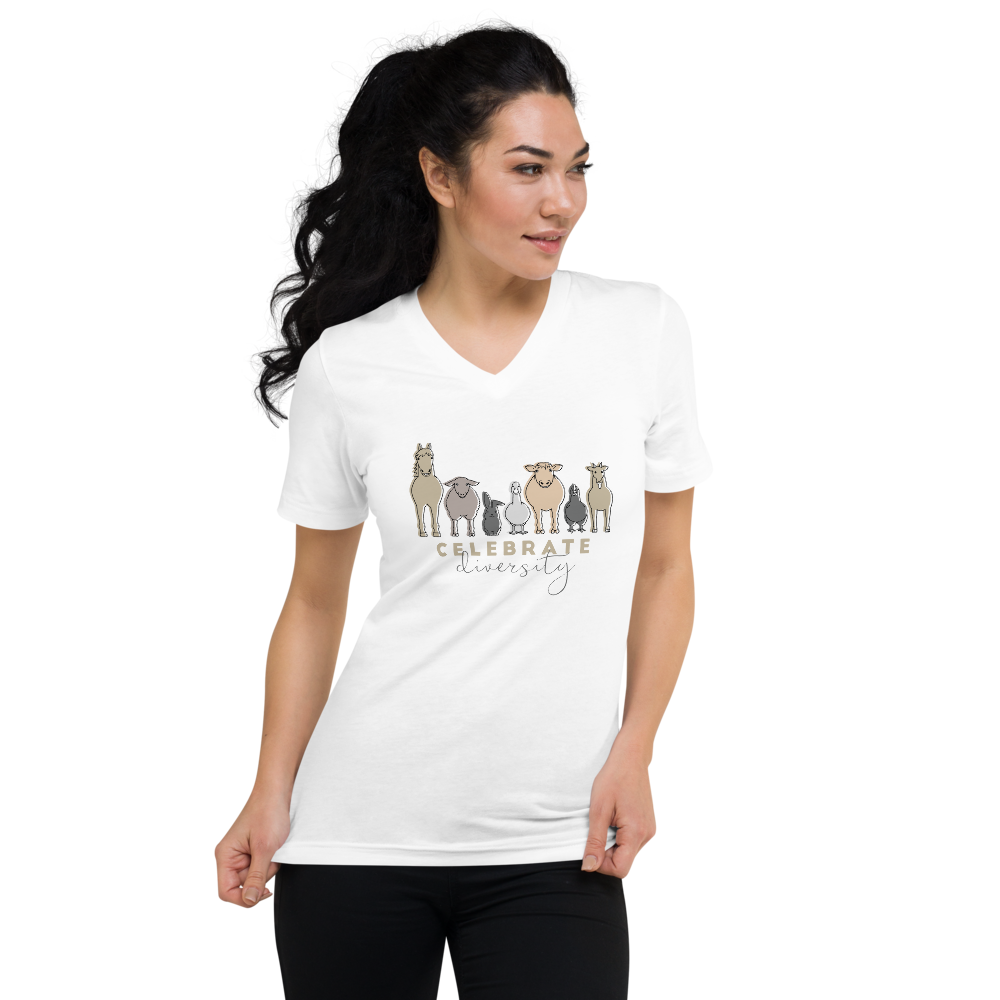 'Celebrate Diversity' V-Neck T-Shirt in White