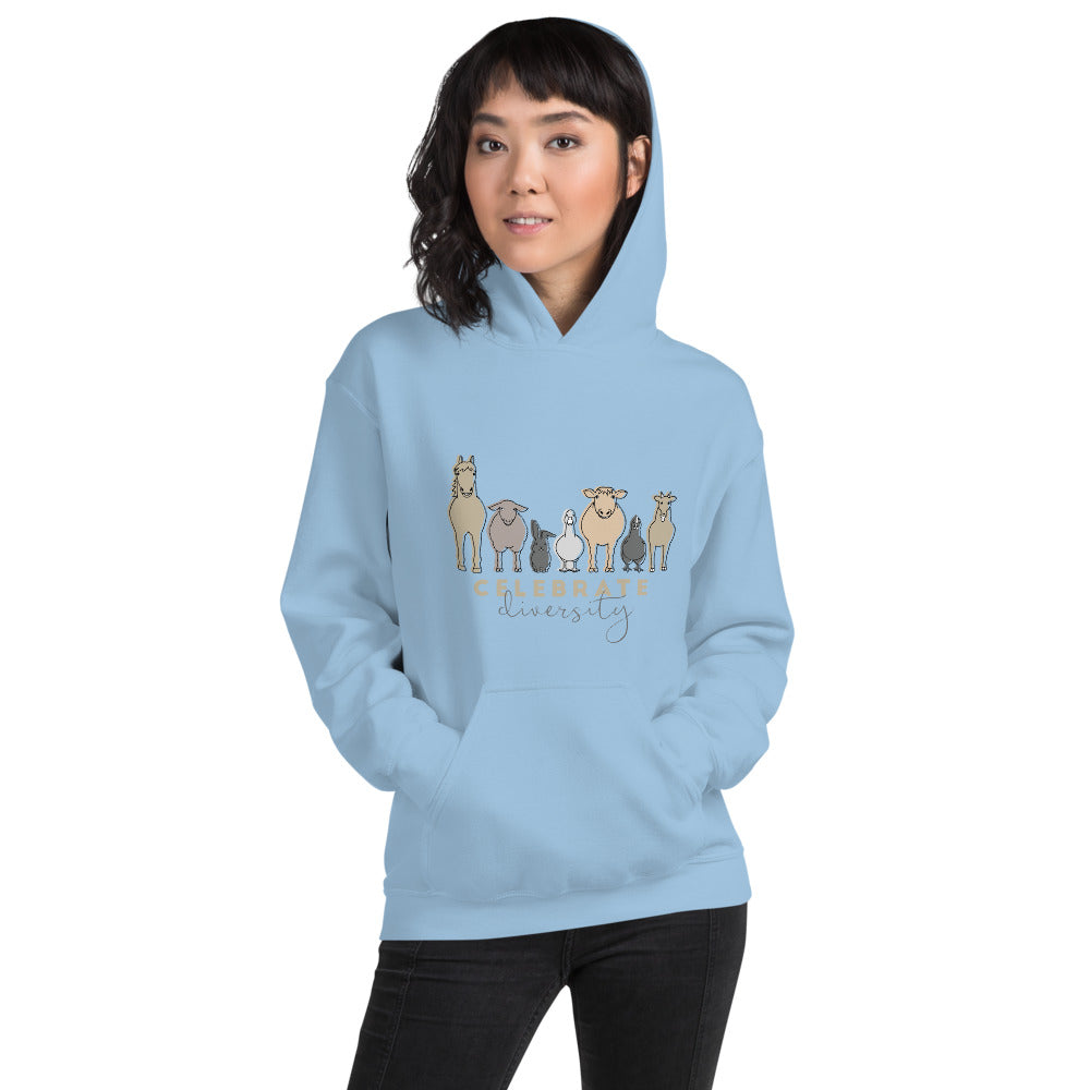 'Celebrate Diversity' Unisex Hoodie in Light Blue