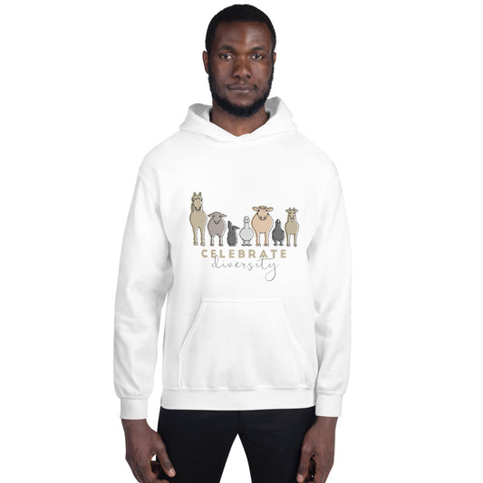 'Celebrate Diversity' Unisex Hoodie in White